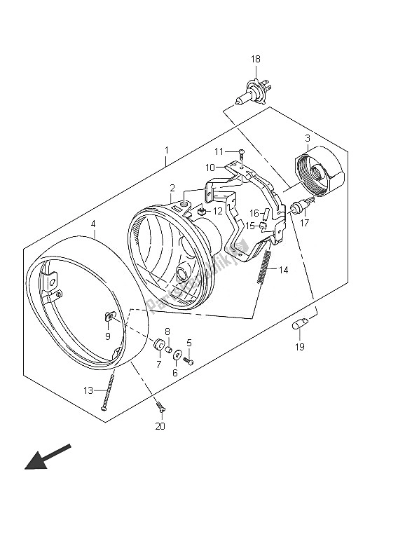 Tutte le parti per il Faro Anteriore (vl800c E19) del Suzuki C 800 VL Intruder 2011