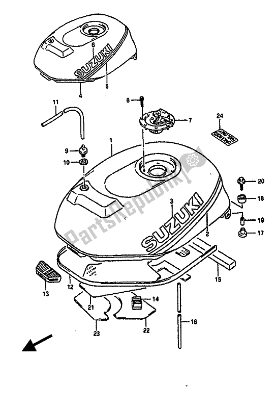 All parts for the Fuel Tank of the Suzuki GSX R 1100 1990