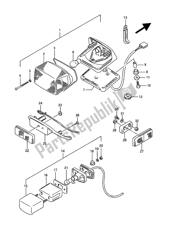 All parts for the Rear Combination Lamp of the Suzuki VS 1400 GLP Intruder 1989