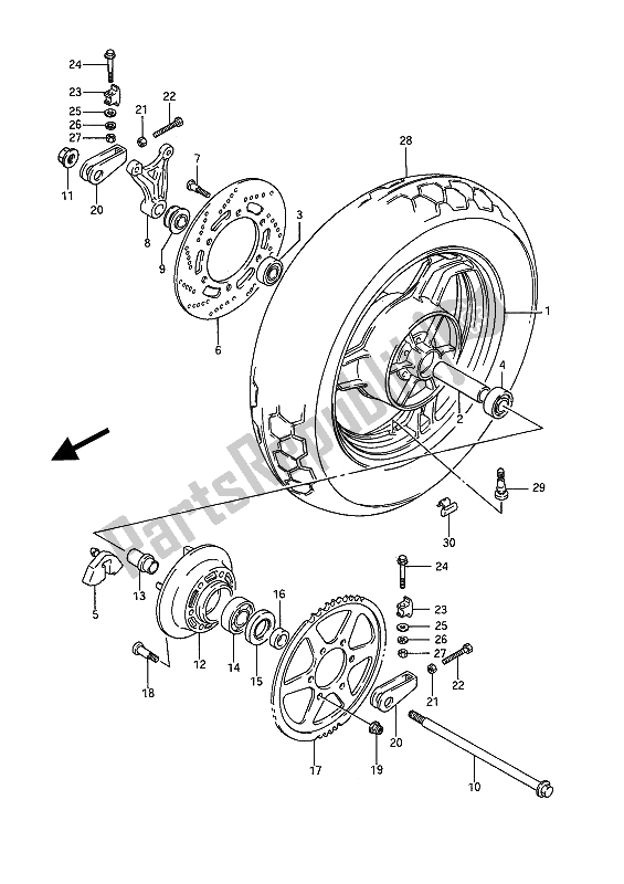 Alle onderdelen voor de Achterwiel van de Suzuki GSX 1100F 1989