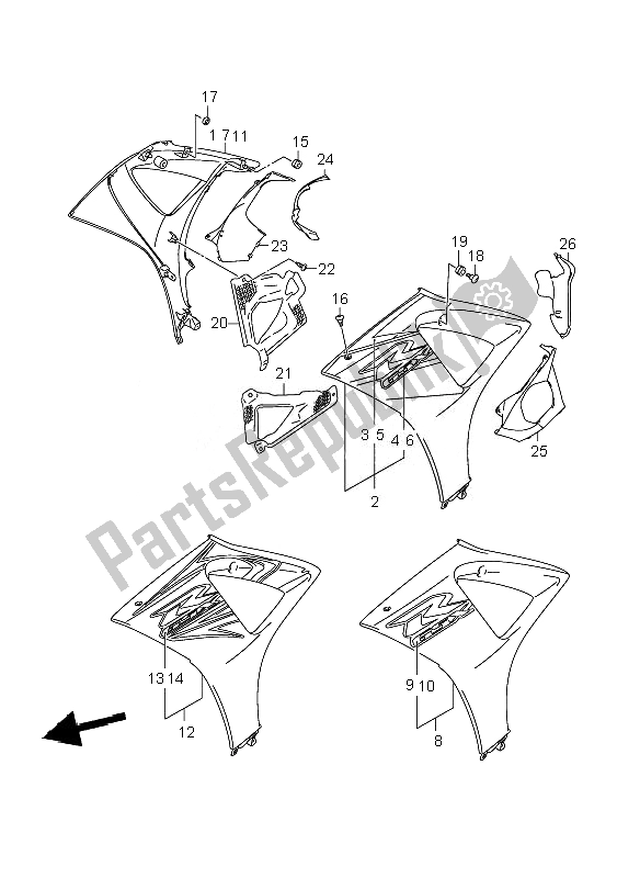 All parts for the Under Cowl Cover of the Suzuki GSX R 1000 2007