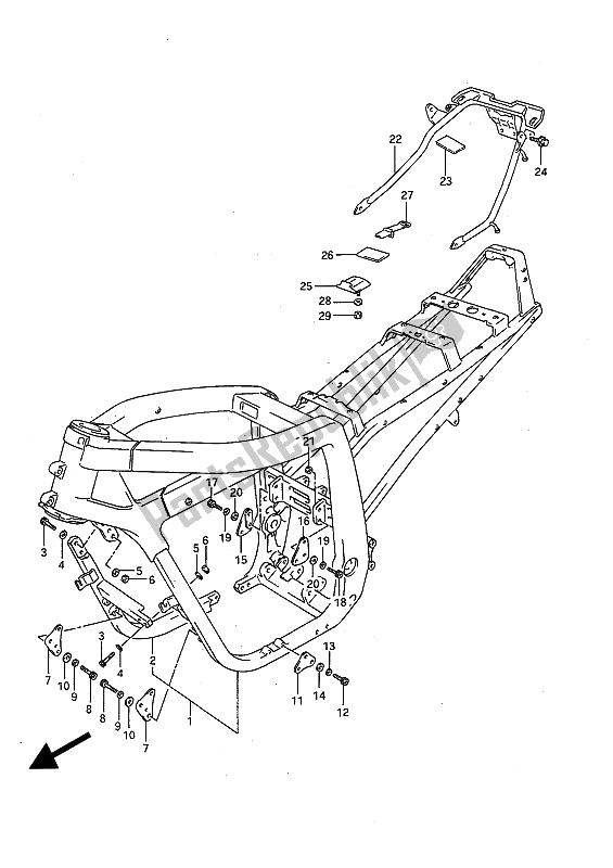 All parts for the Frame of the Suzuki GSX R 1100 1992