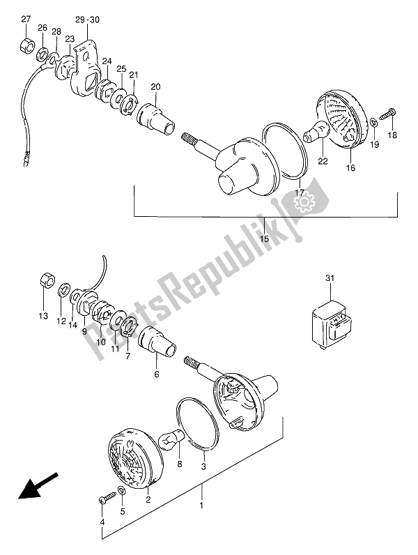 All parts for the Turn Signal Lamp (e1-p95) of the Suzuki GN 250 1990