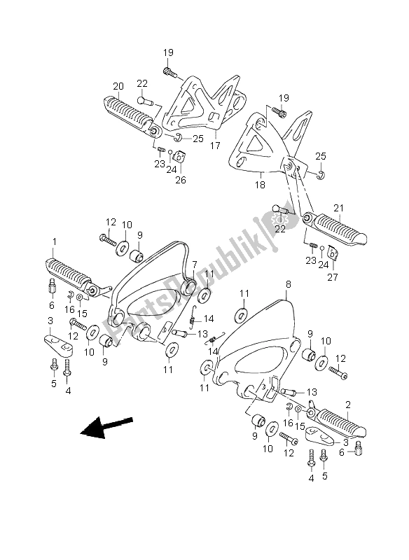 Todas las partes para Reposapiés de Suzuki GSX 750F 2003