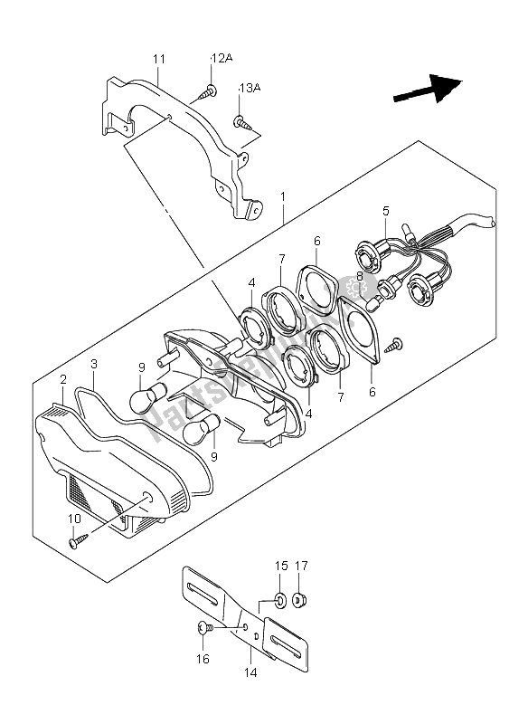 All parts for the Tail Lamp of the Suzuki GSF 600 NS Bandit 2001