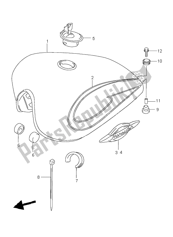 All parts for the Fuel Tank of the Suzuki GZ 250 Marauder 2000