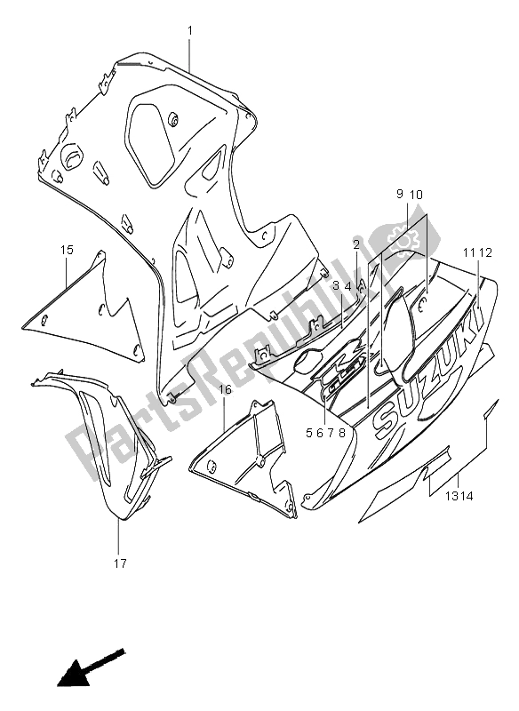 Todas las partes para Bajo Carenado de Suzuki GSX R 750 2002