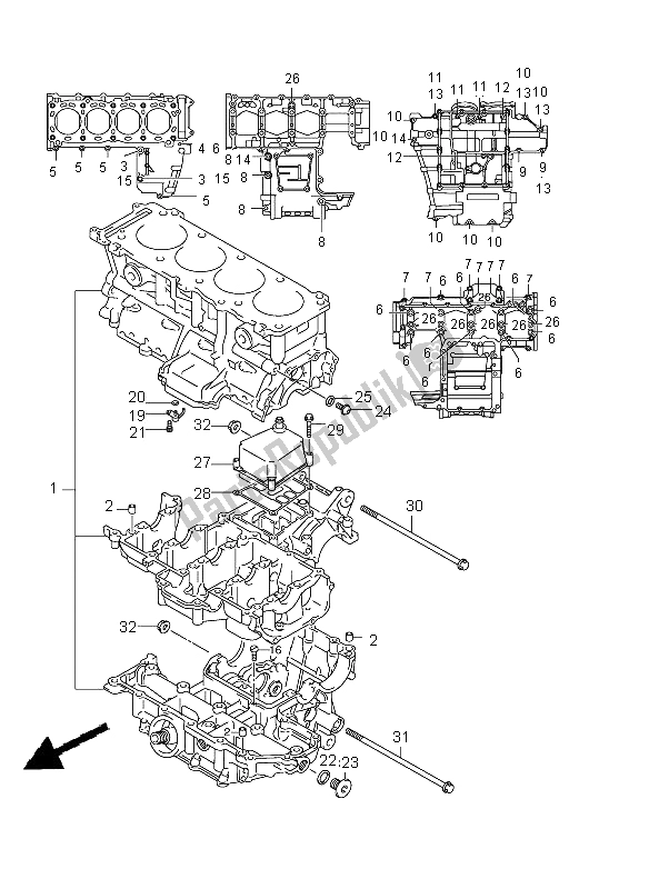 All parts for the Crankcase of the Suzuki GSX R 1000 2002