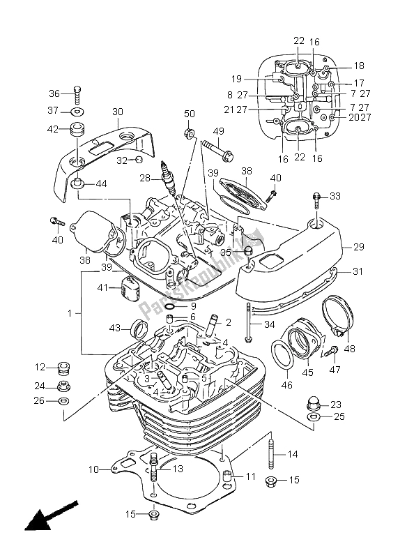 All parts for the Cylinder Head of the Suzuki LS 650 Savage 1999