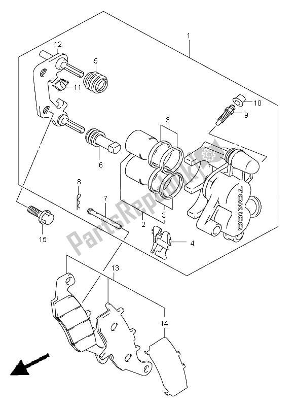 All parts for the Front Caliper of the Suzuki RM 85 SW LW 2005