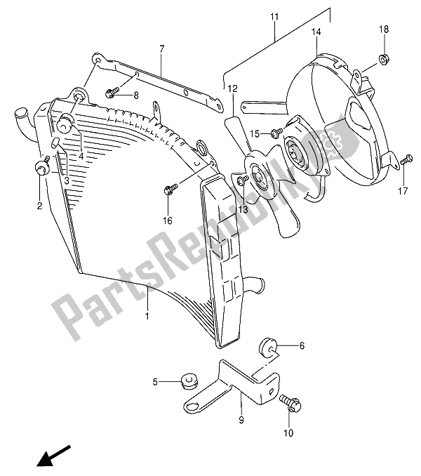 Alle onderdelen voor de Radiator van de Suzuki RF 600 RU 1994