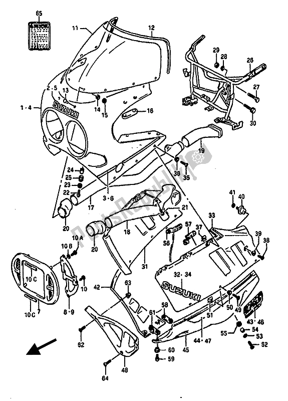 Alle onderdelen voor de Motorkap (3cg) van de Suzuki GSX R 1100 1989