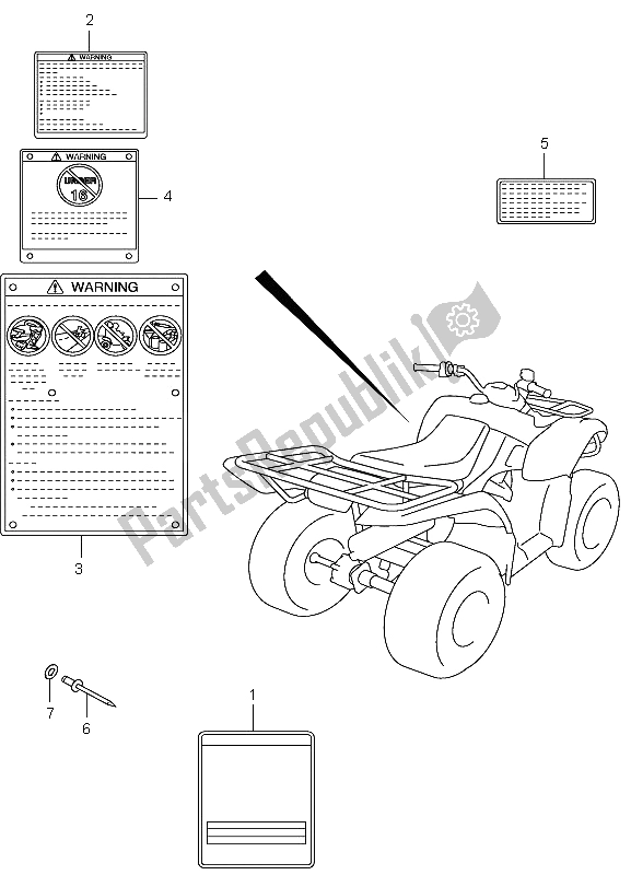 All parts for the Label of the Suzuki LT F 250 Ozark 2005