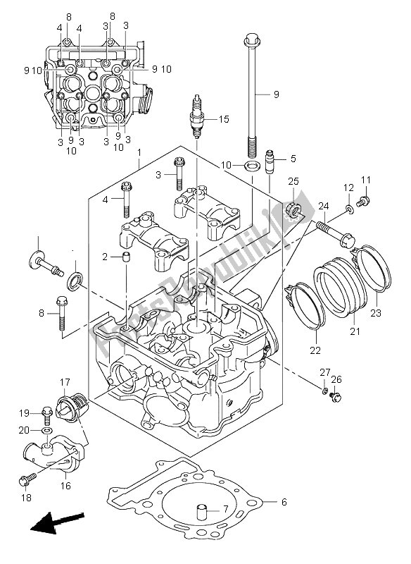 Alle onderdelen voor de Cilinderkop van de Suzuki DR Z 400S 2003