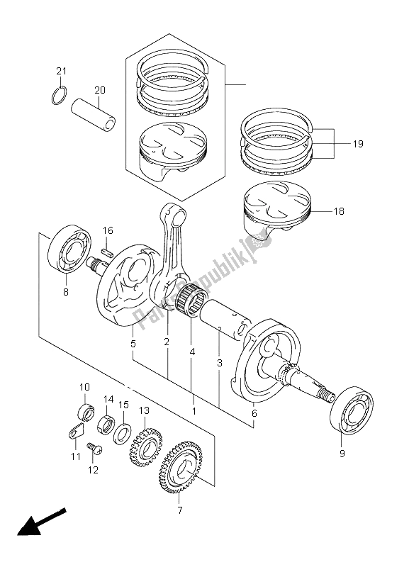 All parts for the Crankshaft of the Suzuki LT R 450 Quadracer Limited 2008