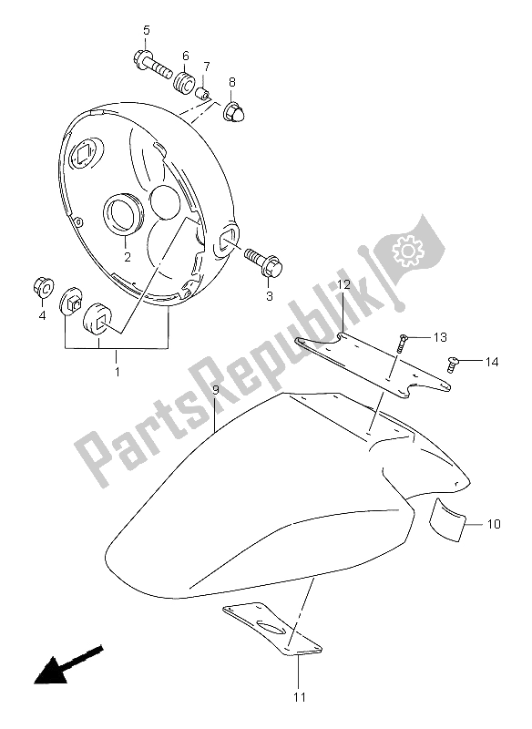 All parts for the Front Fender (gsf1200) of the Suzuki GSF 1200 Nssa Bandit 1998