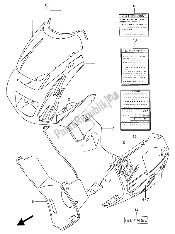 All parts for the Cowling Body (019) of the Suzuki RG 125 FU 1993