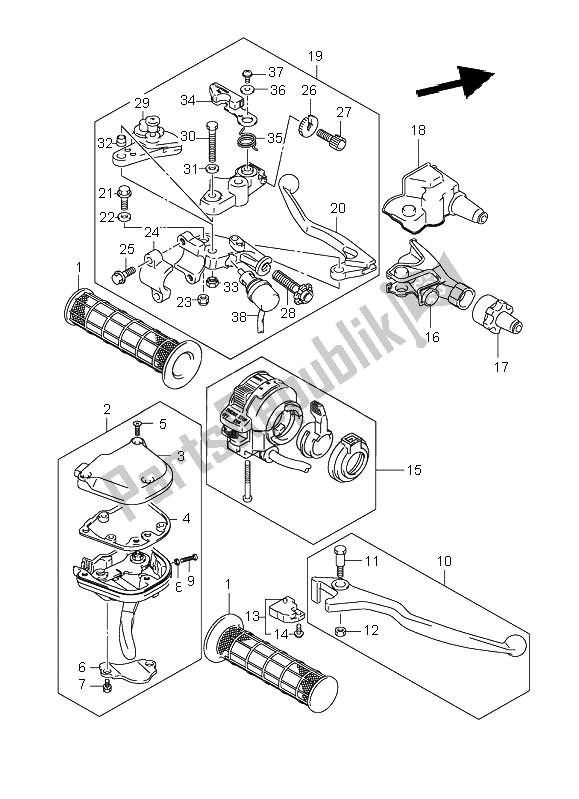 All parts for the Handle Lever of the Suzuki LT R 450 Quadracer 2007