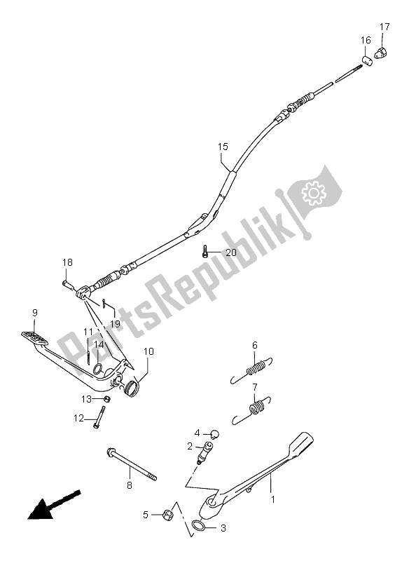 Alle onderdelen voor de Standaard & Achterrem van de Suzuki LS 650 Savage 2001