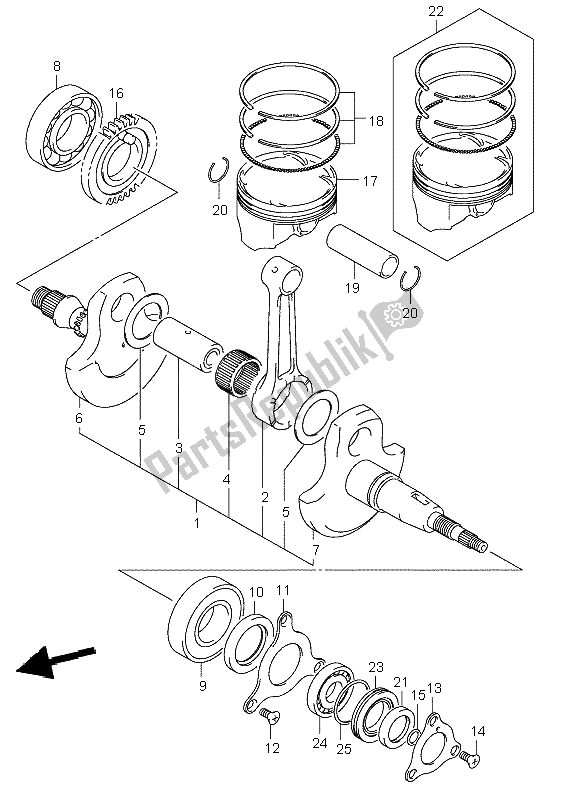 All parts for the Crankshaft of the Suzuki LT A 400F Eiger 4X4 2002