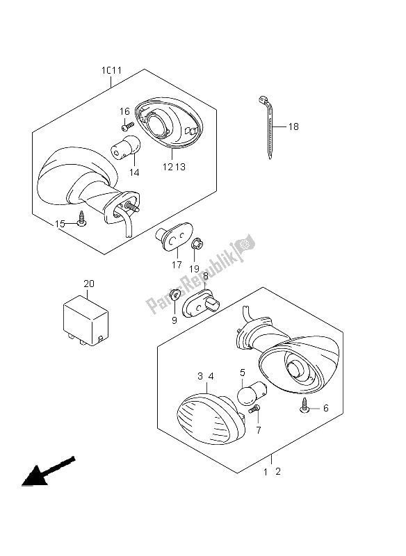 Alle onderdelen voor de Richtingaanwijzer Lamp van de Suzuki SFV 650A Gladius 2009