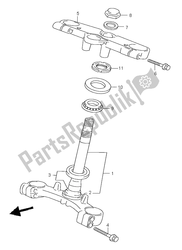 All parts for the Steering Stem of the Suzuki GSX 600F 2001