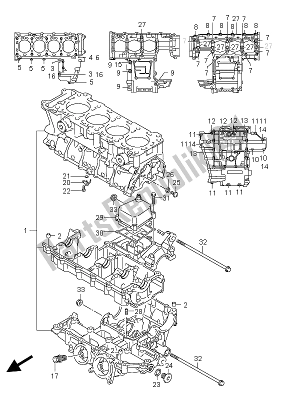 All parts for the Crankcase of the Suzuki GSX R 600X 2005