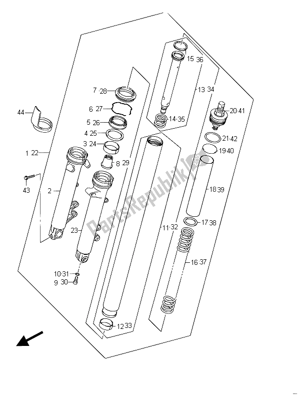 All parts for the Front Fork Damper (gsf650) of the Suzuki GSF 650 Sasa Bandit 2011