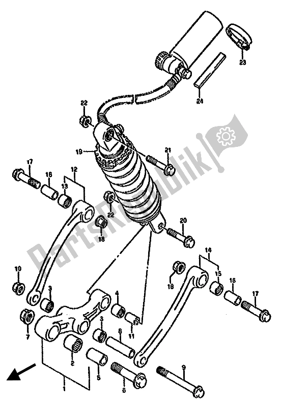 All parts for the Rear Cushion Lever (e2-e4-e15-e16-e17-e18-e21-e22-e25-e34-e39-e53) of the Suzuki GSX 750F 1990