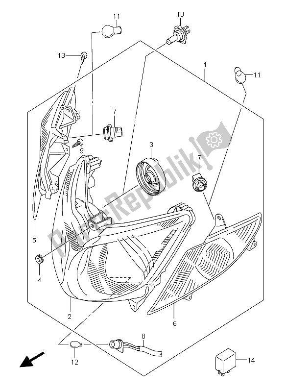 All parts for the Front Combination Lamp (e2-e19-e71) of the Suzuki AN 250 Burgman 2006