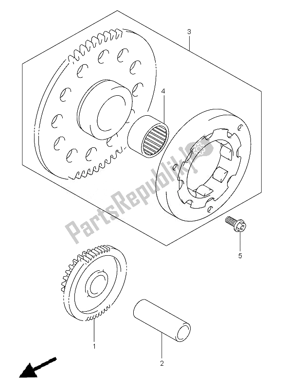 All parts for the Starter Clutch of the Suzuki VL 250 Intruder 2007