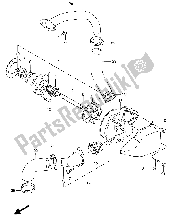 Alle onderdelen voor de Waterpomp van de Suzuki VS 800 GL Intruder 1992