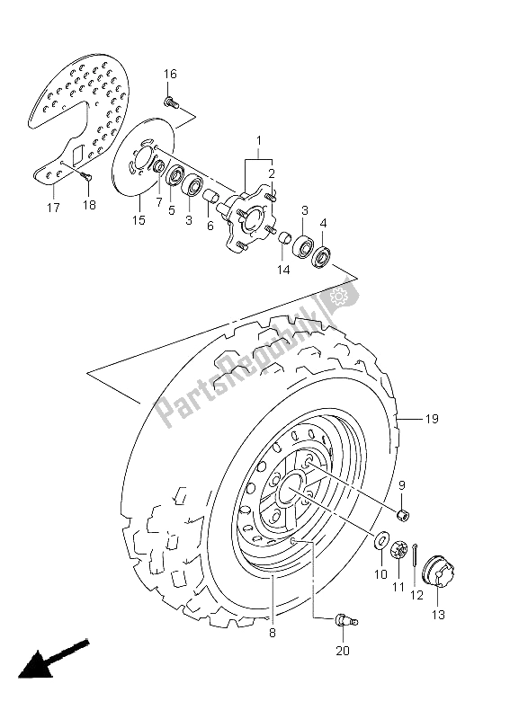 All parts for the Front Wheel of the Suzuki LT F 250 Ozark 2012