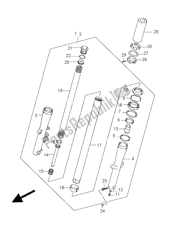 All parts for the Front Damper of the Suzuki VL 800Z Volusia 2004