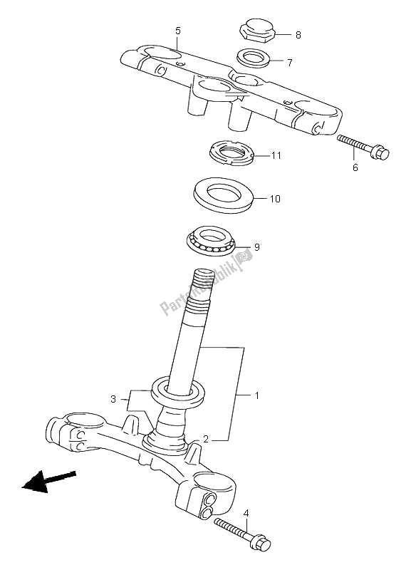 All parts for the Steering Stem of the Suzuki GSX 600F 2002