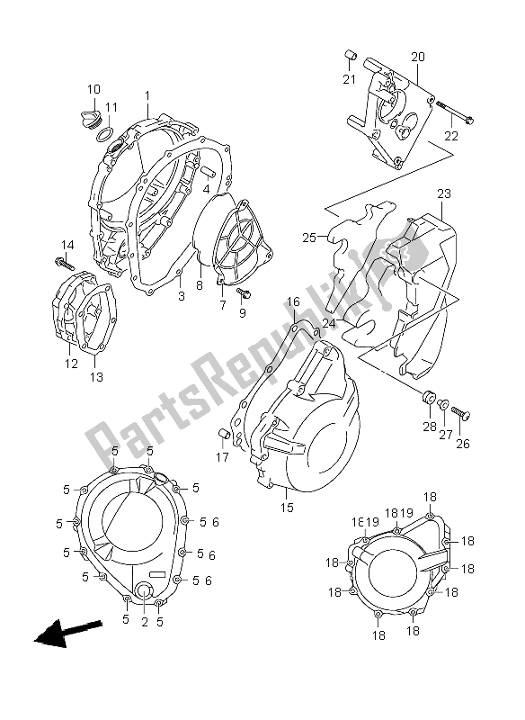 All parts for the Crankcase Cover of the Suzuki GSF 1250 Nsnasa Bandit 2008