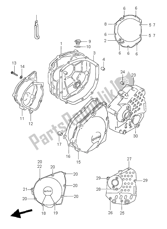 All parts for the Crankcase Cover of the Suzuki GSX 600F 1995