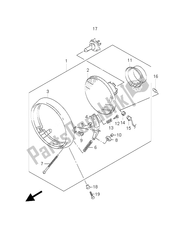 All parts for the Headlamp (p19) of the Suzuki GZ 125 Marauder 2007