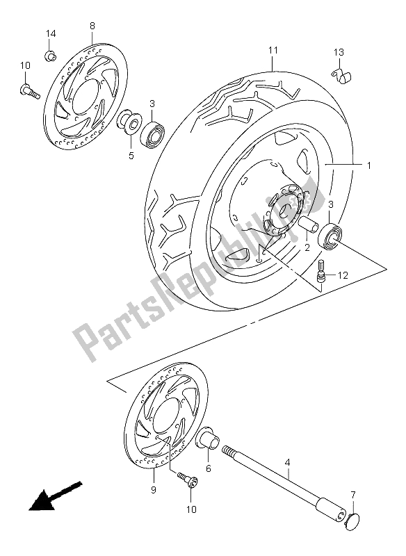 All parts for the Front Wheel of the Suzuki VL 1500 Intruder LC 2008