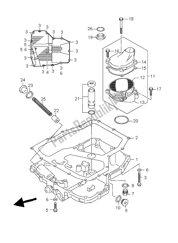 All parts for the Oil Pan of the Suzuki GSX 1400Z 2007