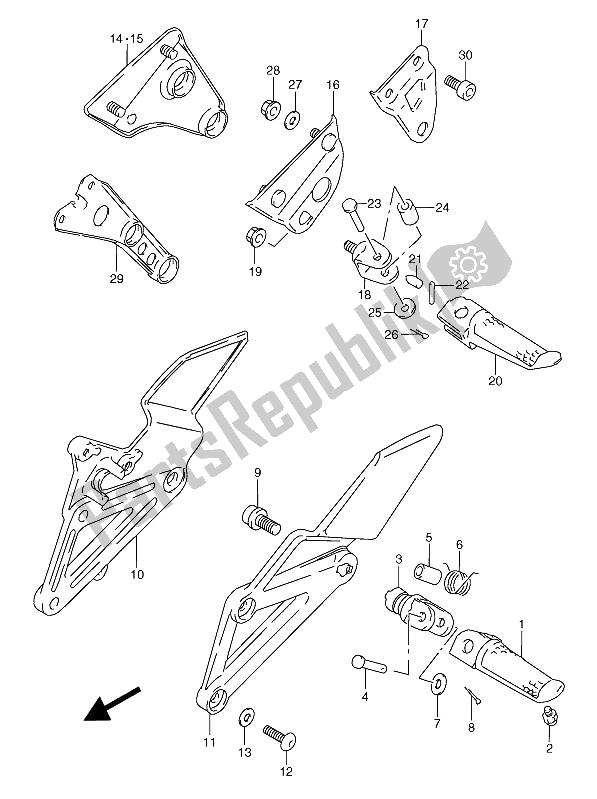 All parts for the Footrest of the Suzuki RGV 250 1993