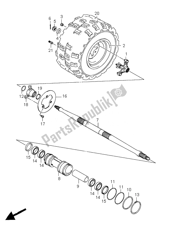 All parts for the Right Rear Wheel of the Suzuki LT R 450Z Quadracer 2010