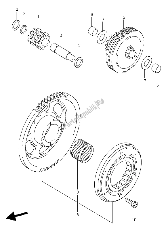 All parts for the Starter Clutch (dr-z400e) of the Suzuki DR Z 400E 2000