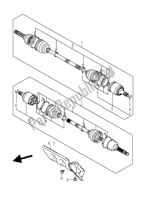 All parts for the Front Drive Shaft of the Suzuki LT A 700X Kingquad 4X4 2006