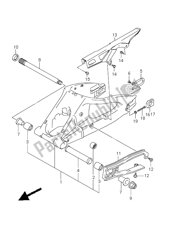 All parts for the Rear Swinging Arm of the Suzuki GSX R 750 2011