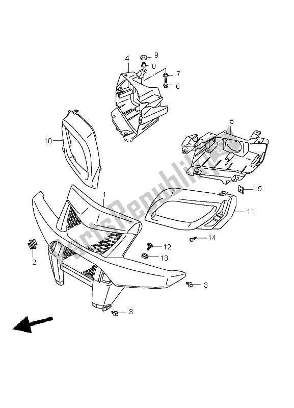 All parts for the Front Grille of the Suzuki LT A 700X Kingquad 4X4 2006