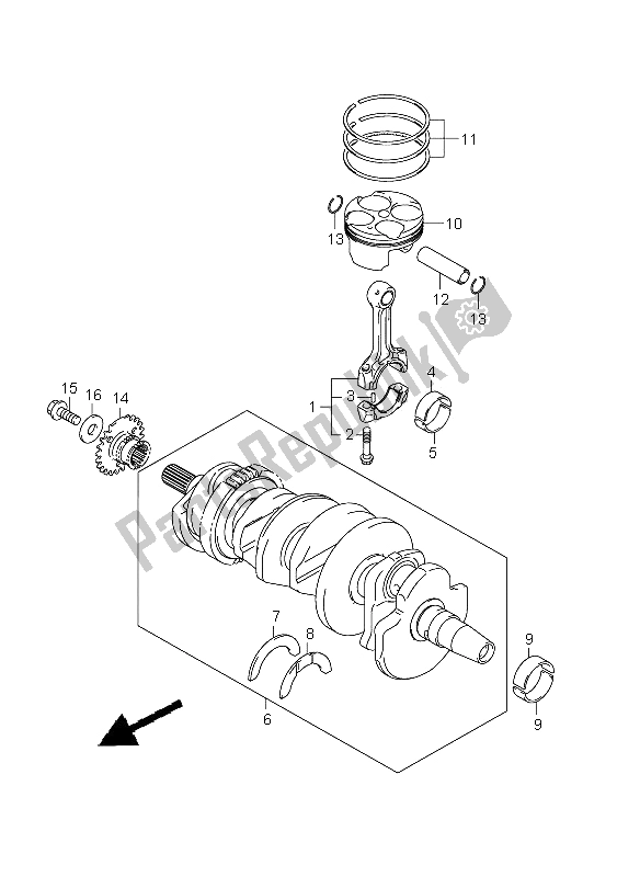 All parts for the Crankshaft of the Suzuki GSX R 750 2011