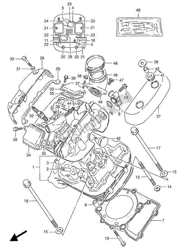 All parts for the Cylinder Head (front) of the Suzuki VS 800 GL Intruder 1993