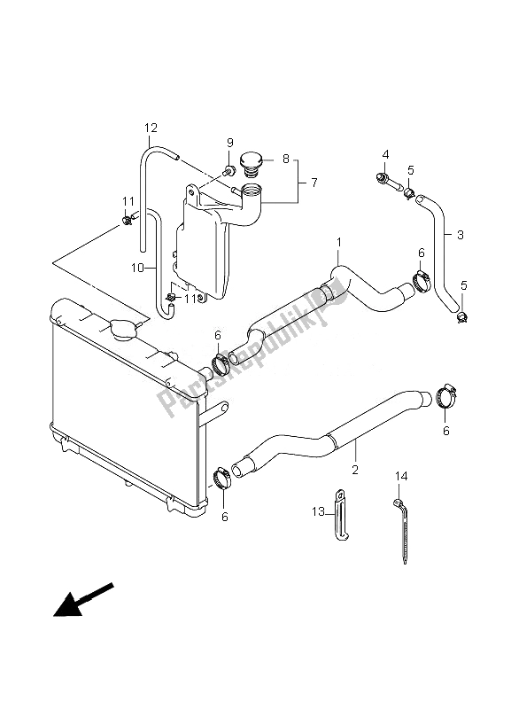 All parts for the Radiator Hose of the Suzuki LT A 450X Kingquad 4X4 2007