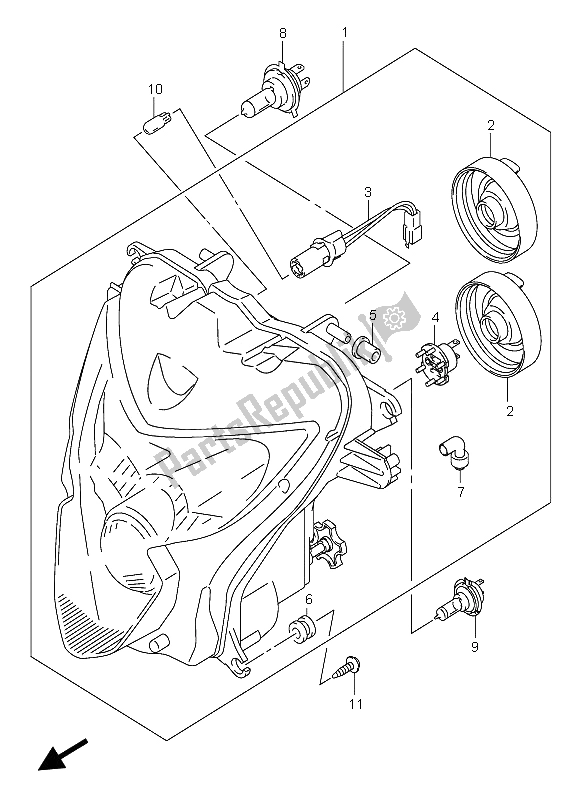 All parts for the Headlamp (e2-e19) of the Suzuki GSX R 600X 2005